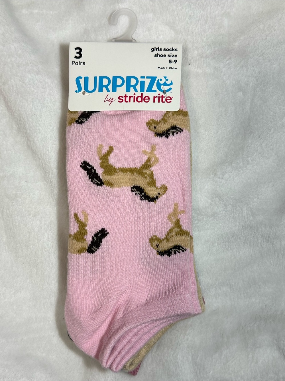 Stride Rite Surprize Girls Horse Ankle Socks 3 Pairs Shoe Size 5-9 Pink